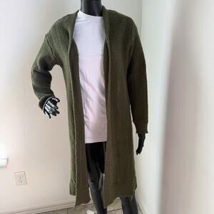 Poof Cuddly Cozy Chic Olive Green Long Duster Cardigan Sweater Women's Medium M